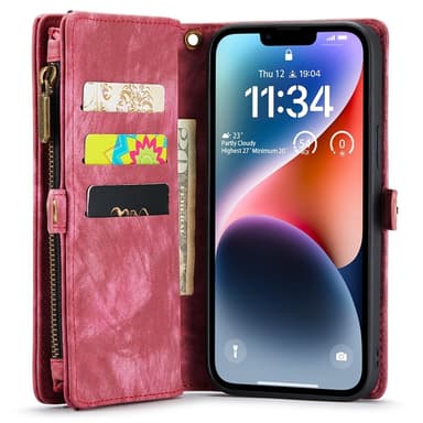 CASEME iPhone 15 Plus 2-in-1 Lompakon Puhelimen Kuori - Punainen