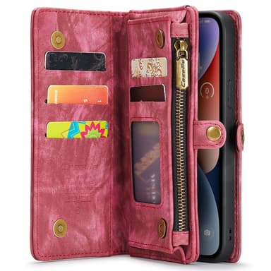 CASEME iPhone 15 Plus 2-in-1 Lompakon Puhelimen Kuori - Punainen