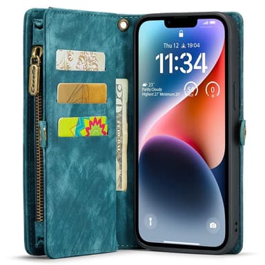 CASEME iPhone 15 Plus 2-in-1 lompakkopuhelimen kuori - sininen