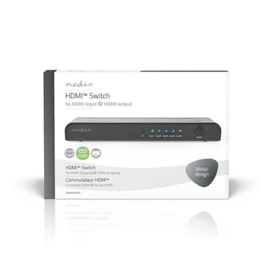 Nedis HDMI ™ Kytkin | 5-Porttinen port(s) | 5x HDMI™ tuloliitäntä | 1x HDMI™ lähtö | 4K@60Hz | 18 Gbps | Kauko-ohjattu | Metalli | Antrasiitti