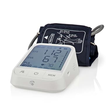 Nedis SmartLife Verenpainemittari | Käsi | Bluetooth | LCD-näyttö | 22 - 42 cm | Epäsäännöllisen sydämenlyönnin havaitseminen / Mansetin käytön tunnistus / Pysy paikallasi -ilmaisu | Valkoinen
