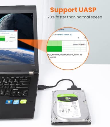 NÖRDIC USB-A–SATA-sovitin 2.5 SATA III HDD 5Gbps