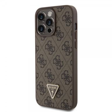 Guess iPhone 15 Pro Max Kuori Metal Logo Strass Crossbody Strap Ruskea