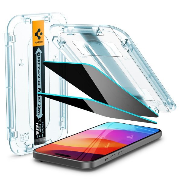 Spigen iPhone 15 Näytönsuoja GLAS.tR EZ Fit Privacy 2-pakkaus
