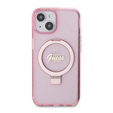 Guess iPhone 15 Kuori Ring Stand Glitter MagSafe Vaaleanpunainen