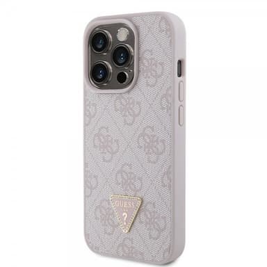Guess iPhone 15 Pro Kuori 4G Metal Triangle Strass Vaaleanpunainen