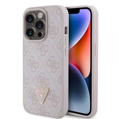 Guess iPhone 15 Pro Kuori 4G Metal Triangle Strass Vaaleanpunainen