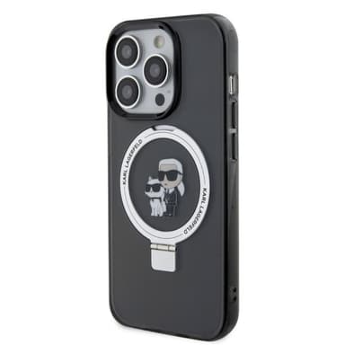 Karl Lagerfeld iPhone 15 Plus Kuori Ring Stand MagSafe Musta
