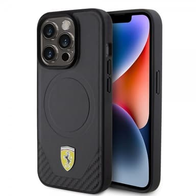 Ferrari iPhone 15 Pro Kuori Carbon PU Leather MagSafe Musta
