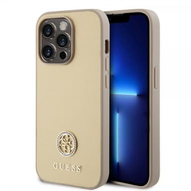 Guess iPhone 15 Pro Kuori Metal Logo Strass Kulta