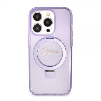 Guess iPhone 15 Pro Kuori Ring Stand Glitter MagSafe Violetti