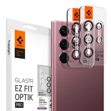 Spigen Samsung Galaxy S22 Ultra Kameran linssinsuojus GLAS.tR EZ Fit Optik Pro 2-pakkaus Burgundy