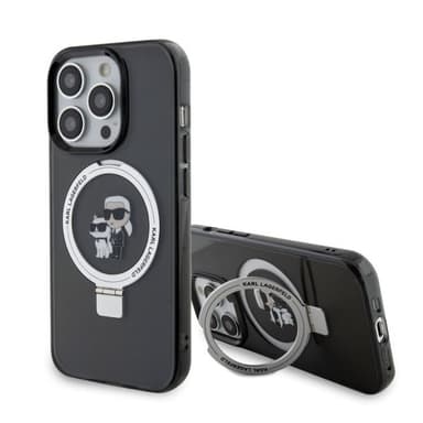 Karl Lagerfeld iPhone 15 Plus Kuori Ring Stand MagSafe Musta