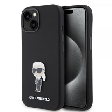 Karl Lagerfeld iPhone 15 Kuori Ikonik Metal Pin Musta