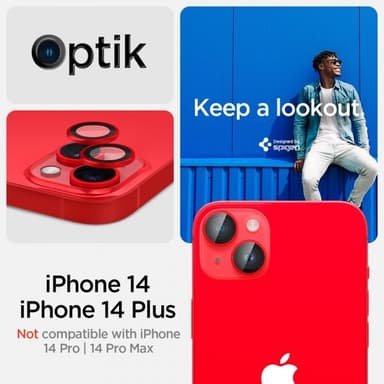 Spigen iPhone 14/iPhone 14 Plus Kameran linssinsuojus GLAS.tR EZ Fit Optik Pro Punainen 2-pakkaus