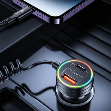 USAMS Autolaturi 60W Car Charger with Spring Cable