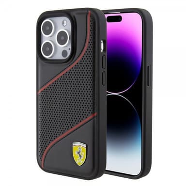Ferrari iPhone 15 Pro Kuori Perforoitu Musta