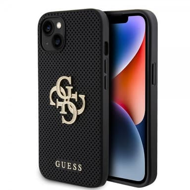 Guess iPhone 15 Kuori Perforated Glitter Musta