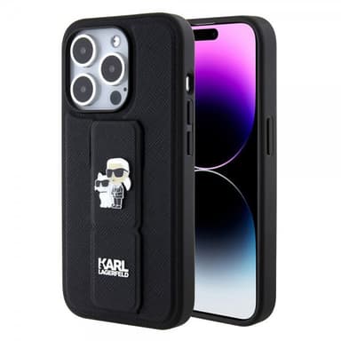 Karl Lagerfeld iPhone 15 Pro Max Kuori Grip Stand Function Musta