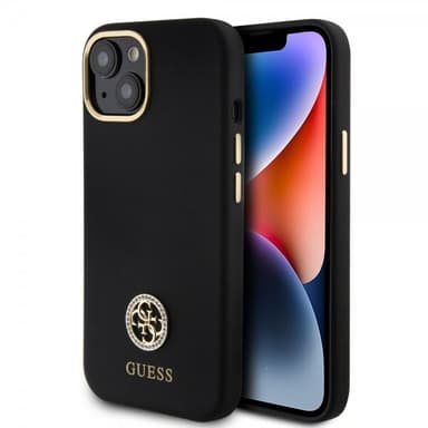 Guess iPhone 15 Kuori Liquid Silicone Metal Logo Musta