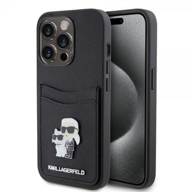 Karl Lagerfeld iPhone 15 Pro Kuori Saffiano Double Cardslot Musta
