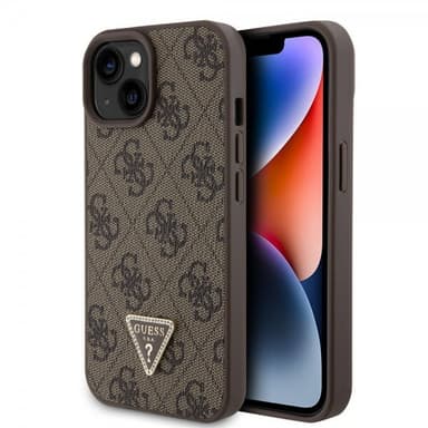 Guess iPhone 15 Kuori 4G Metal Triangle Strass Ruskea