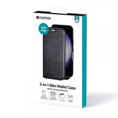 Champion Samsung Galaxy S23 Kotelo 2-in-1 Slim Wallet Case Musta