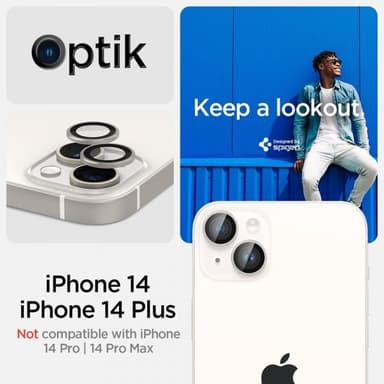 Spigen iPhone 14/iPhone 14 Plus Kameran linssinsuojus GLAS.tR EZ Fit Optik Pro Starlight 2-pakkaus