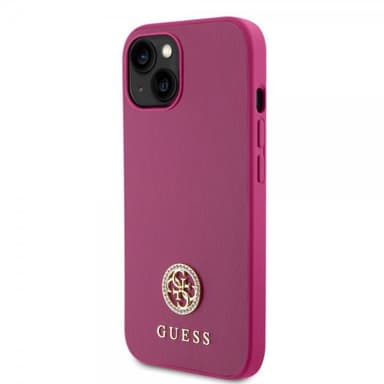 Guess iPhone 15 Kuori Metal Logo Strass Metallic Vaaleanpunainen