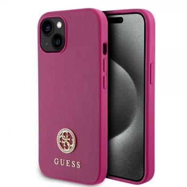 Guess iPhone 15 Kuori Metal Logo Strass Metallic Vaaleanpunainen