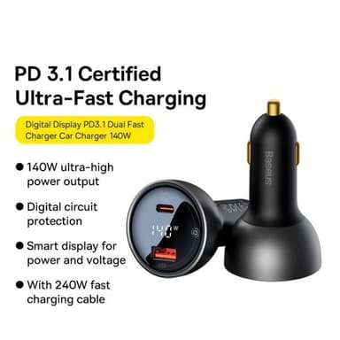 Baseus Autolaturi Digital Display PD3.1 Dual Cast Car Charger 140W
