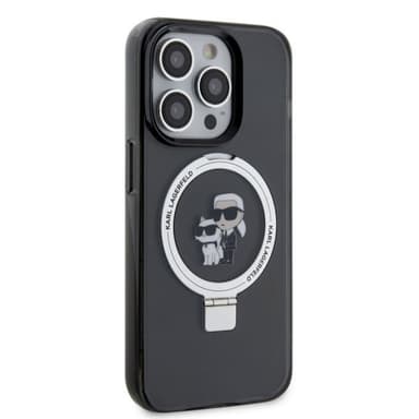 Karl Lagerfeld iPhone 15 Plus Kuori Ring Stand MagSafe Musta