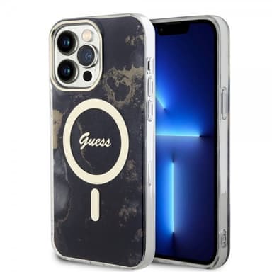 Guess iPhone 14 Pro Max Kuori Golden Marble MagSafe Musta