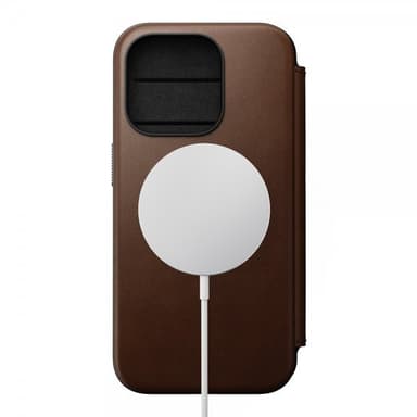 NOMAD iPhone 15 Pro Kotelo Modern Leather Folio Ruskea