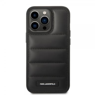 Karl Lagerfeld iPhone 15 Pro Kuori Quilted Nylon Puffy Case Logo Plate Musta