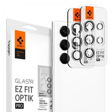 Spigen Samsung Galaxy S22 Ultra Kameran linssinsuojus GLAS.tR EZ Fit Optik Pro 2-pakkaus Phantom White