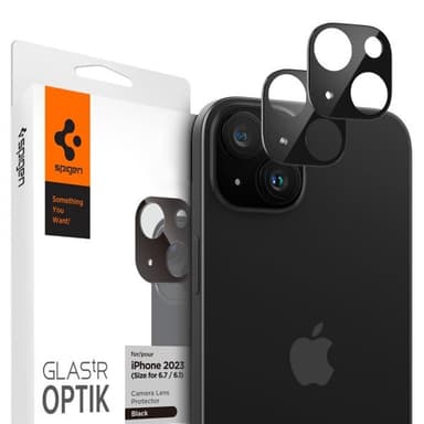 Spigen iPhone 14/15/iPhone 14/15 Plus Kameran linssinsuojus Glas.tR Optik Musta 2-pakkaus