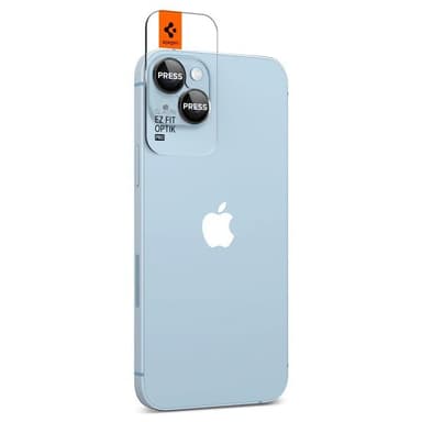 Spigen iPhone 14/15/iPhone 14/15 Plus Kameran linssinsuojus GLAS.tR EZ Fit Optik Pro 2-pakkaus Musta