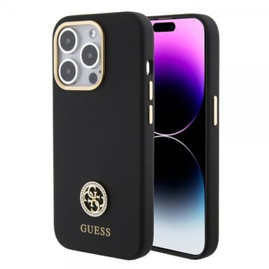 Guess iPhone 15 Pro Max Kuori Liquid Silicone Metal Logo Musta