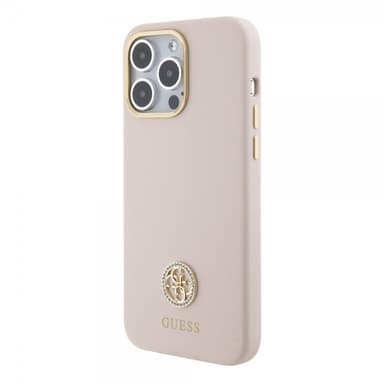 Guess iPhone 15 Pro Max Kuori Liquid Silicone Metal Logo Vaaleanpunainen