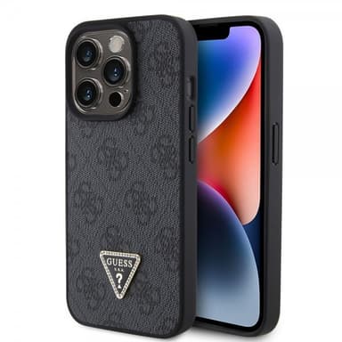 Guess iPhone 15 Pro Kuori 4G Metal Triangle Strass Musta