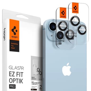Spigen iPhone 14/15/iPhone 14/15 Plus Kameran linssinsuojus GLAS.tR EZ Fit Optik Pro 2-pakkaus Musta