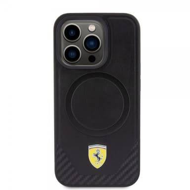 Ferrari iPhone 15 Pro Kuori Carbon PU Leather MagSafe Musta