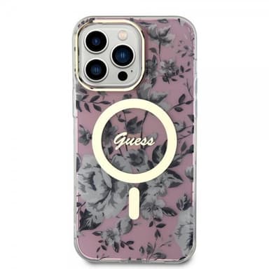 Guess iPhone 14 Pro Max Kuori Flower MagSafe Vaaleanpunainen
