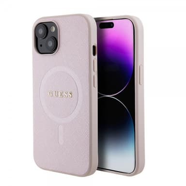 Guess iPhone 15 Kuori Saffiano MagSafe Vaaleanpunainen