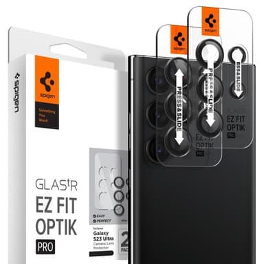 Spigen Samsung Galaxy S23 Ultra Kameran linssinsuojus GLAS.tR EZ Fit Optik Pro Musta 2-pack