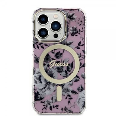 Guess iPhone 14 Pro Kuori Flower MagSafe Vaaleanpunainen