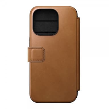 NOMAD iPhone 15 Pro Kotelo Modern Leather Folio English Tan