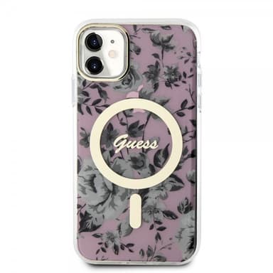 Guess iPhone 11 Kuori Flower MagSafe Vaaleanpunainen