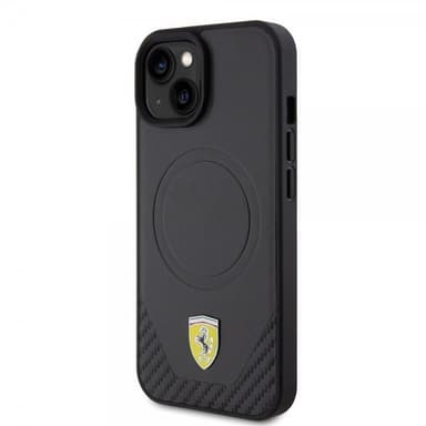 Ferrari iPhone 15 Plus Kuori Carbon PU Leather MagSafe Musta